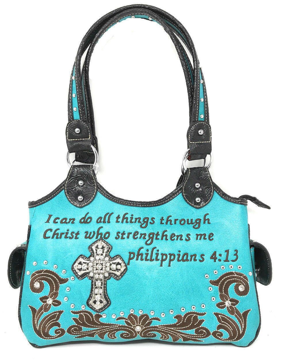 Concealed Carry Bible Verse Rhinestone Cross Flora Embroidered Women