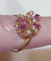 14K .50ct 7 Diamond Marquise Ruby Ring Yellow Gold Size 7.25 Estate Vint... - $395.99