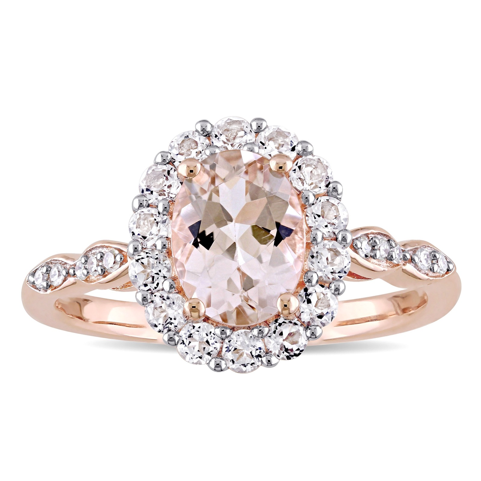 14k Rose Gold Over Silver 8x6 Oval-Cut Morganite & Diamond Halo ...