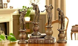 Golfer Statues Set of 4 - Antique Gold Color Trophy Home Sports Team Mancave