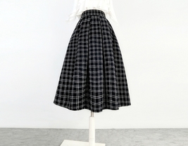 Winter Black Tweed Midi Skirt Black A-line Midi Pleated Skirt Holiday Outfit image 7