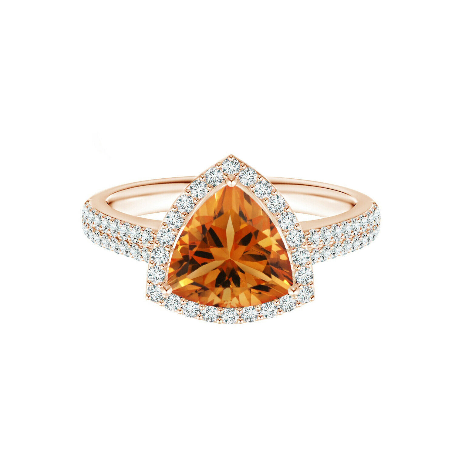 0.58 Cts Trillion Cut Citrine Cocktail 9K Rose Gold Solitaire Accents Ring