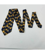Manzoni Mens Necktie Multicolor Blue Patchwork 100% Silk Classic Wide New - $14.84