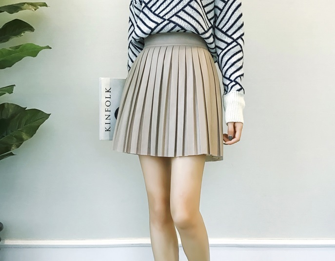 New beige faux leather pleated women mini skirt short plus size autumn winter