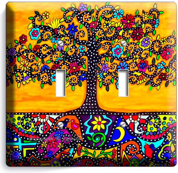 MEXICAN TREE OF LIFE FOLK ART LIGHT DOUBLE SWITCH WALL PLATE ROOM HOUSE HD DECOR