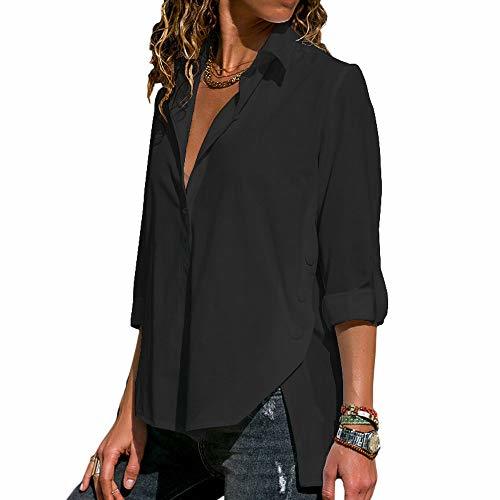 Wannpoty Womens Button Down Shirts Long Sleeve Office Casual Resilience ...