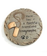 Memorial Pet Stepping Stone or Wall Plaque Round  w Sentiment & Dog Tags Cement