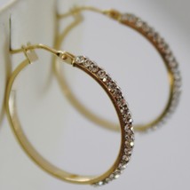 SOLID 18K YELLOW GOLD CIRCLE HOOP EARRINGS WITH ZIRCONIA LUMINOUS MADE IN ITALY image 2