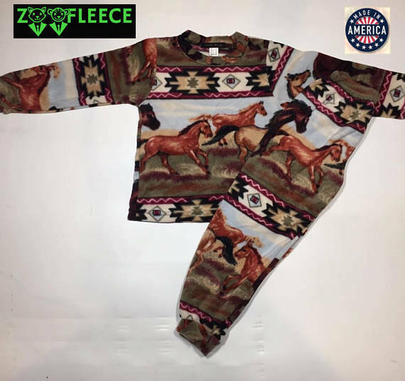 ZooFleece Red Aztec Horses Kids Pajama PJ Sweatsuit Nightgown PJs Native Baby