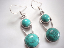 Simulated Turquoise Round Double-Gem 925 Sterling Silver Dangle Earrings - $8.99