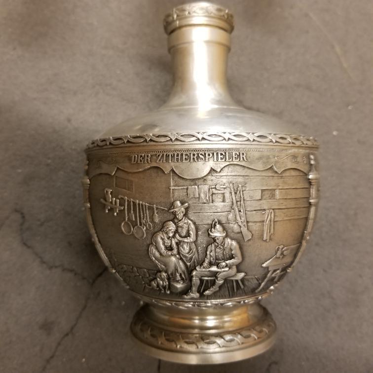 German Pewter Decanter and 4 Shot Glasses SKS Artina Zinn 95 Shot