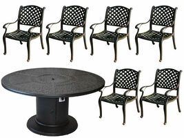 Propane fire pit table 7 pc Nassau patio dining set outdoor aluminum grills.  image 3