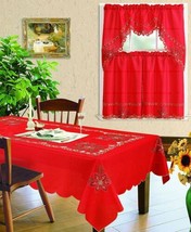 Poinsettias Red Christmas Holiday Embroidered Decorative Tablecloth For 8 Chairs - $34.29
