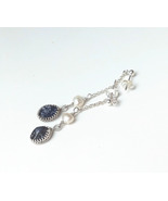 Raw iolite earrings 925 silver, pearl, chain dangle, cordierite water sa... - $85.00