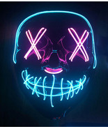 LED Halloween Mask Purge EL Wire 2 COLOR Glow Light up Mask PINK TEAL - $14.99