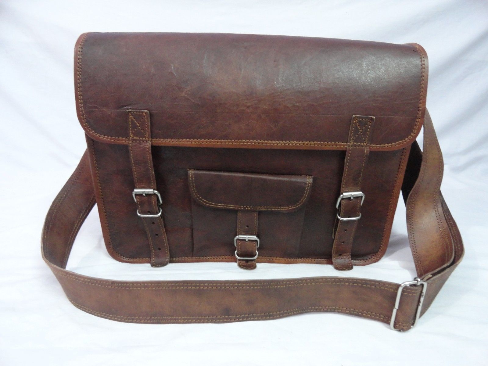 Vintage Leather Messenger Bag Satchel 15 In Laptop CrossBody Shoulder ...