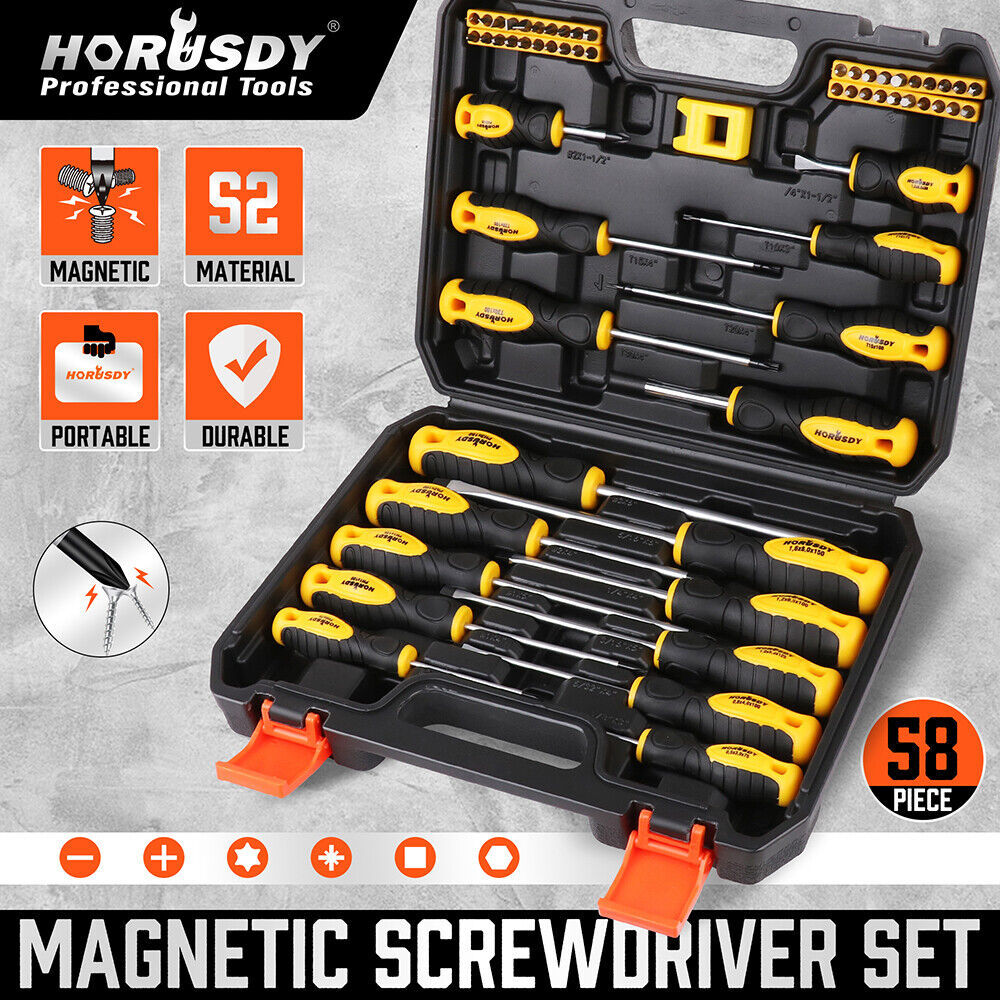 58Pcs Magnetic Screwdriver Set With Toolbox Professional Cushion Grip Men's Gift