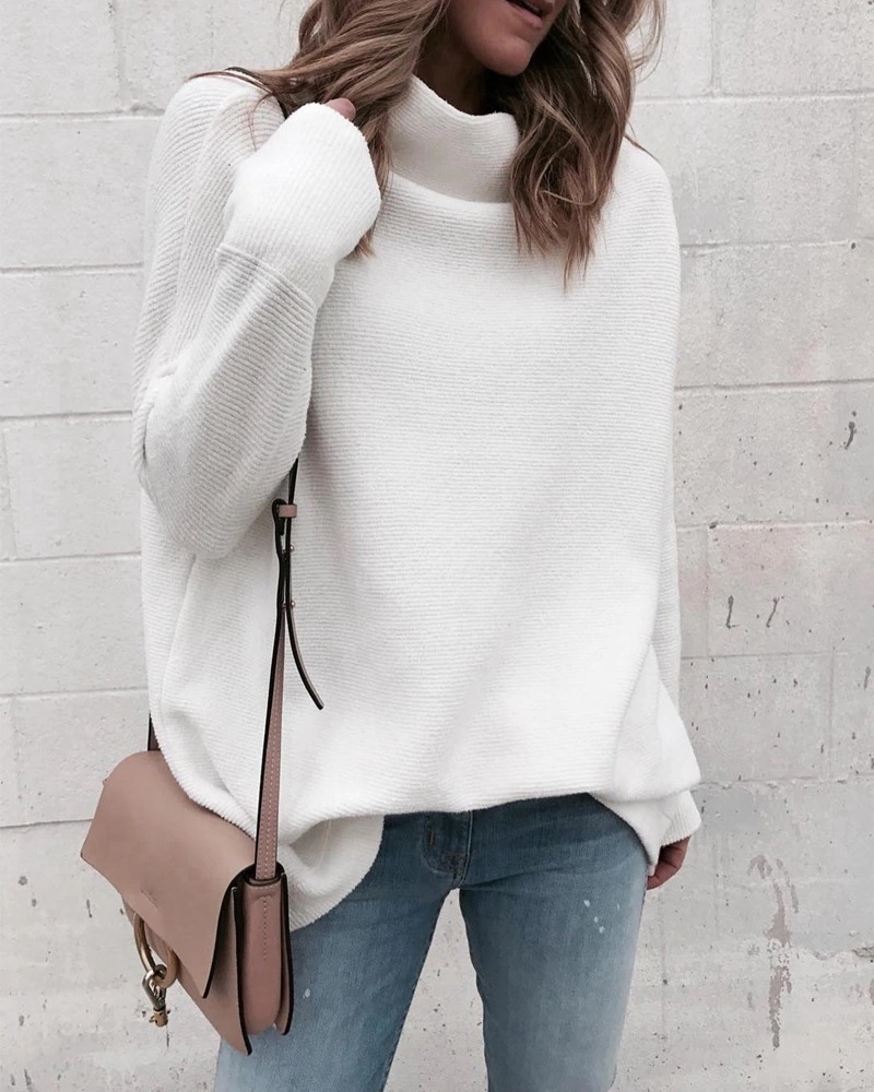 New white turtleneck sweater blouse cotton pullover autumn fall winter ...