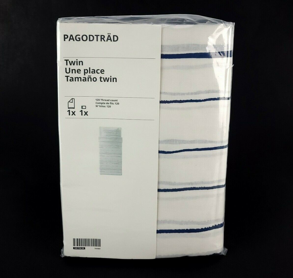 IKEA PAGODTRÄD Twin Duvet Cover & Pillowcase White Blue Stipes Pagodtrad New - $28.49