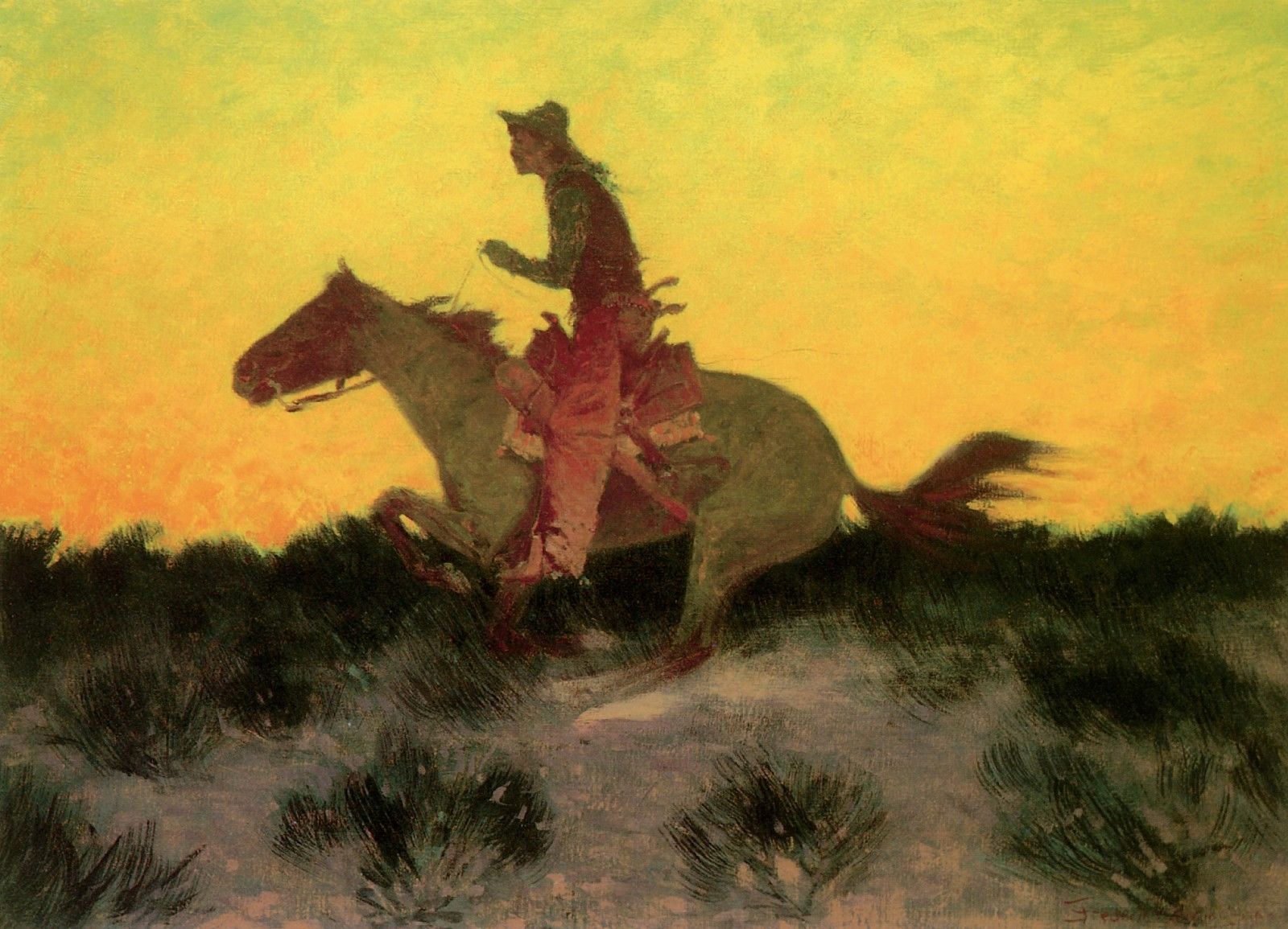 Against the Sunset by Frederic Remington Western Cowboy On Horseback ...