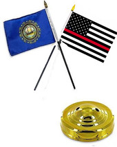 New Hampshire State  USA Thin Red Line 4"x6" Flag Desk Set Table Stick Gold Base - $7.88