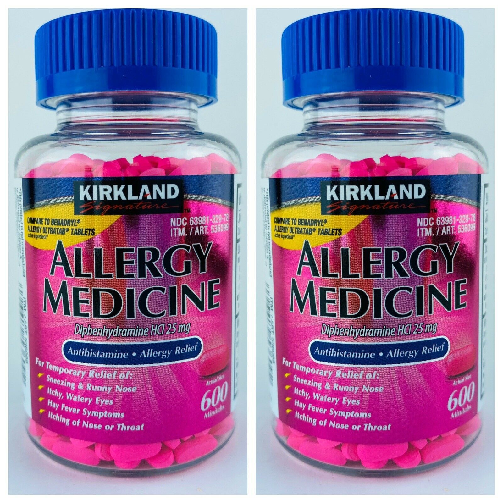 Primary image for 2-Pack 600 Minitabs Kirkland Signature ALLERGY MEDICINE Diphenhydramine HCI 25mg