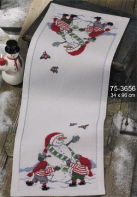 Primary image for Build A Snowman Rectangular Table Runner kit counted cross stitch Permin Copenha