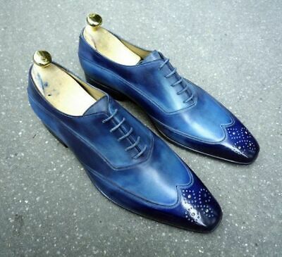 Oxford Two Tone Men's Blue Laceup Brouging Premium quality Leather Shoes
