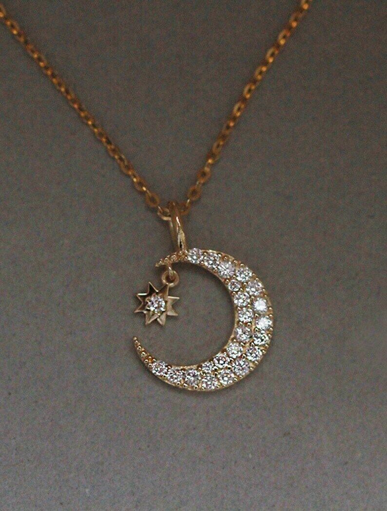 Crescent Moon Necklace For Women 925 Sterling Silver Moissanite Necklace NS3.