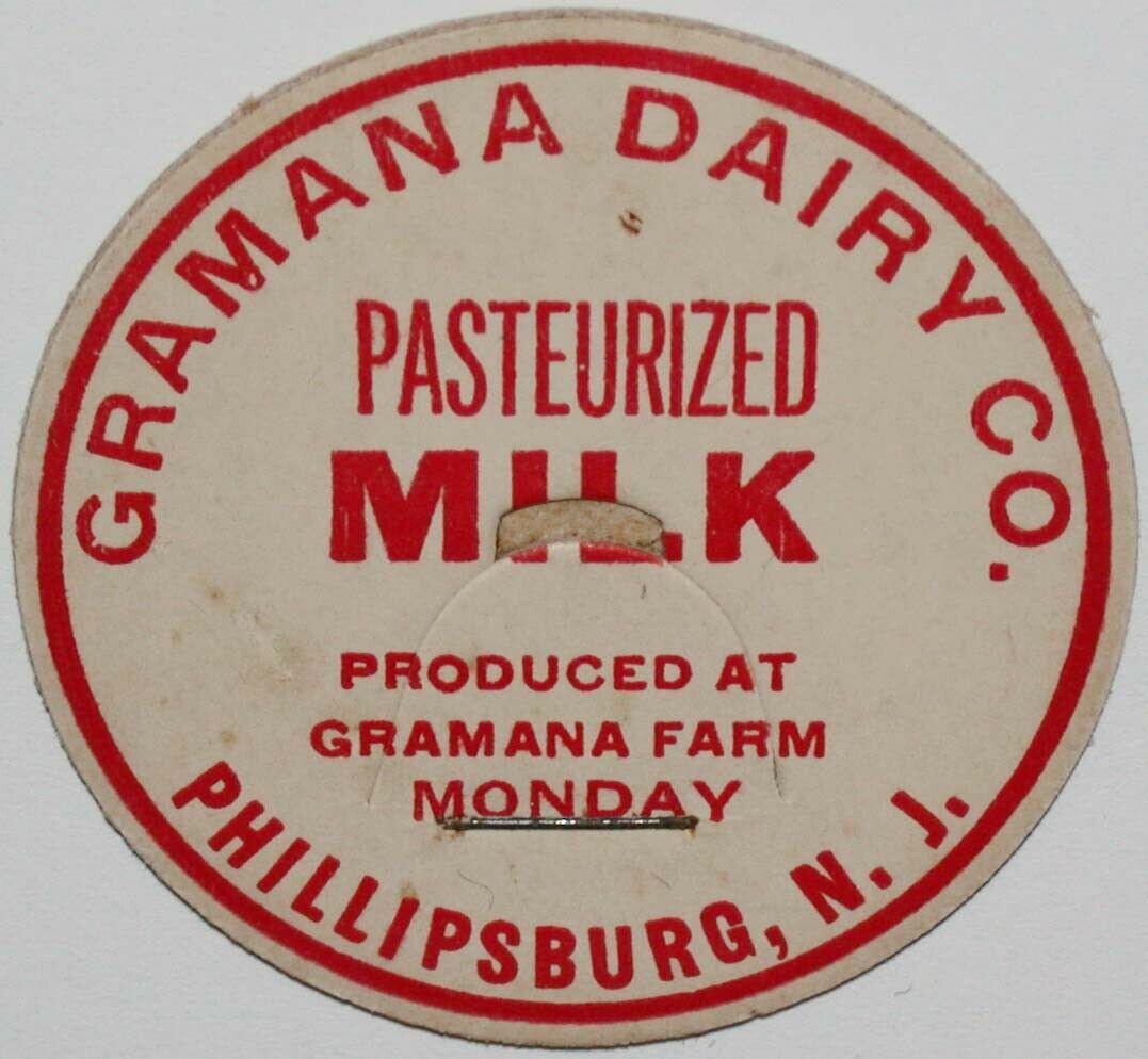 Vintage milk bottle cap GRAMANA DAIRY for Monday Phillipsburg New ...