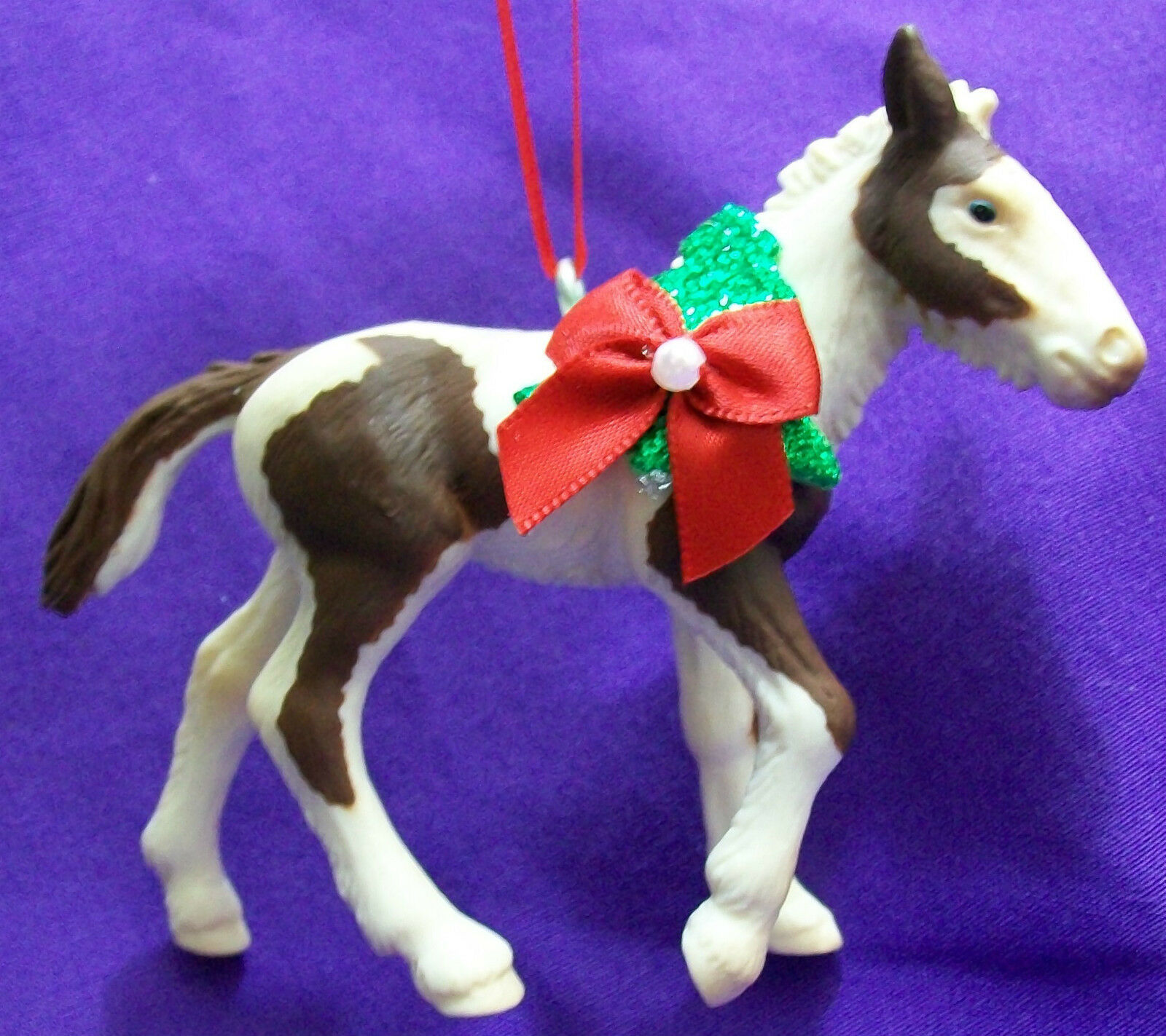 Primary image for CustomMade Schleich Brown & White Paint Pinto Tinker Horse Christmas Ornament #3