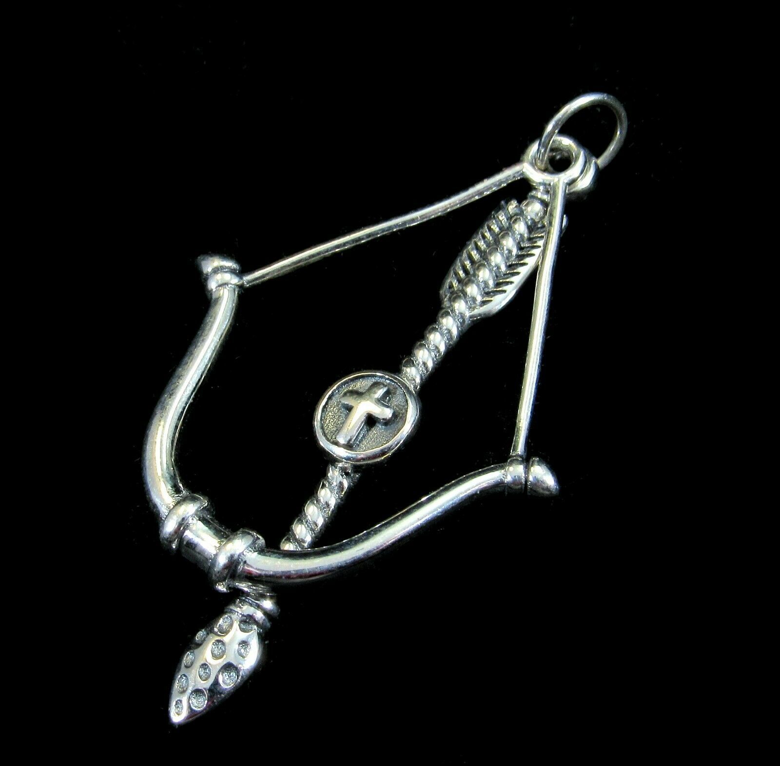 Handcrafted Solid 925 Sterling Silver 3D Bow and Arrow Archery Pendant