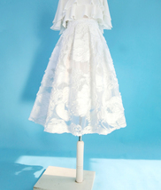 Women White Flower Midi Skirt Outfit Summer High Waisted Floral Party Skirts image 7