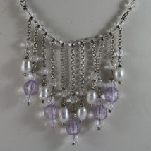 .925 SILVER RHODIUM NECKLACE WITH WHITE PEARLS AND TRANSPARENT AND LILAC CRISTAL image 3