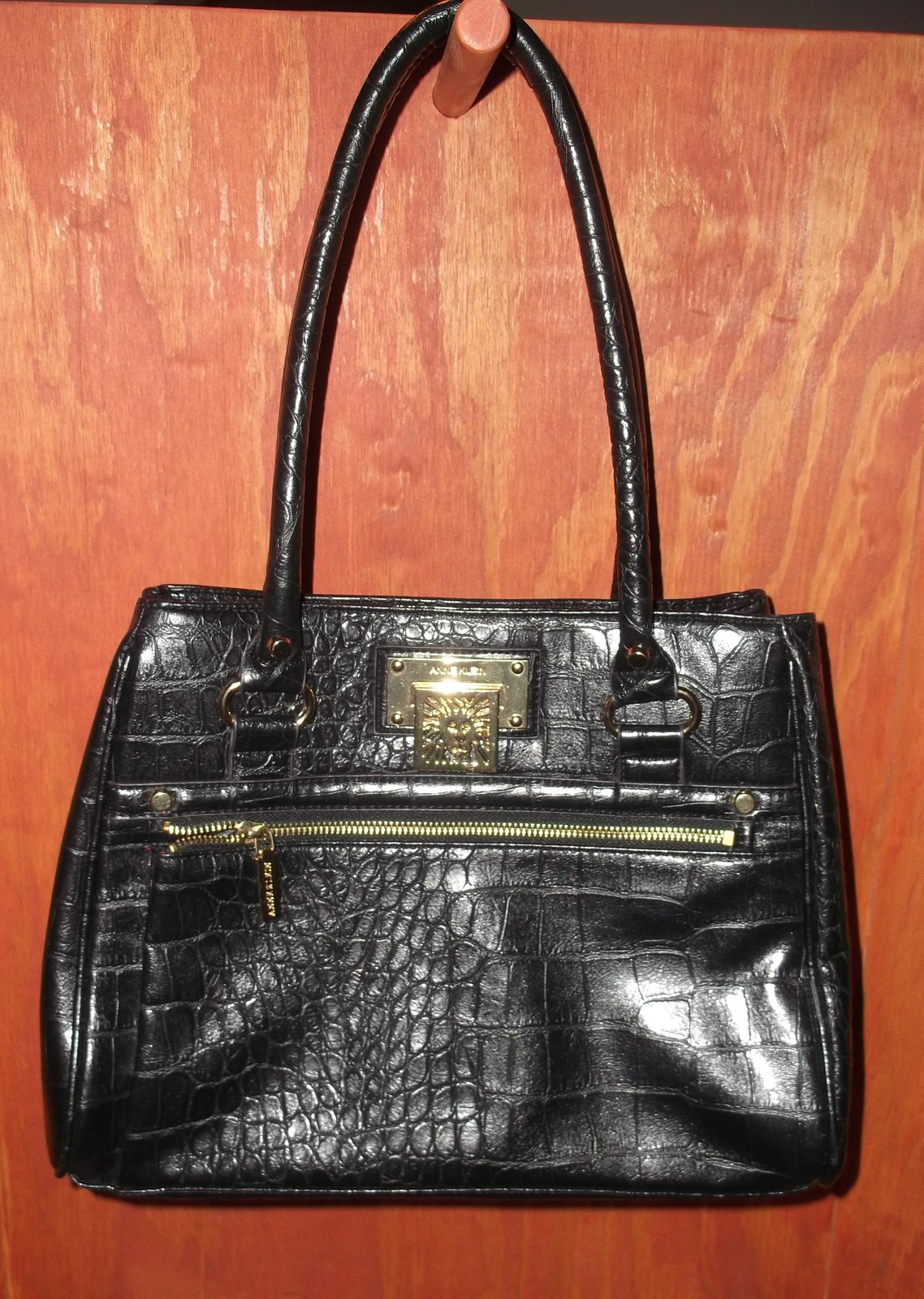 anne klein black leather purse