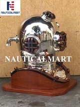 18" Antique Morse Scuba Diving Divers Helmet US Navy Mark V With Wooden Base image 5