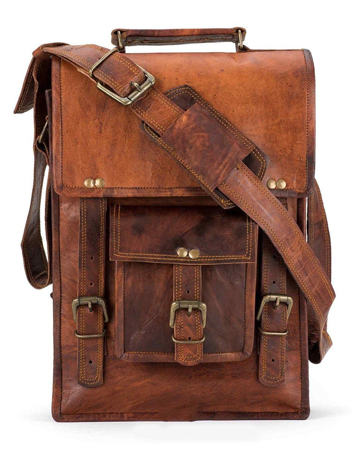 Mens Vintage Large Brown Leather Messenger Shoulder Bag Manbag Laptop ...