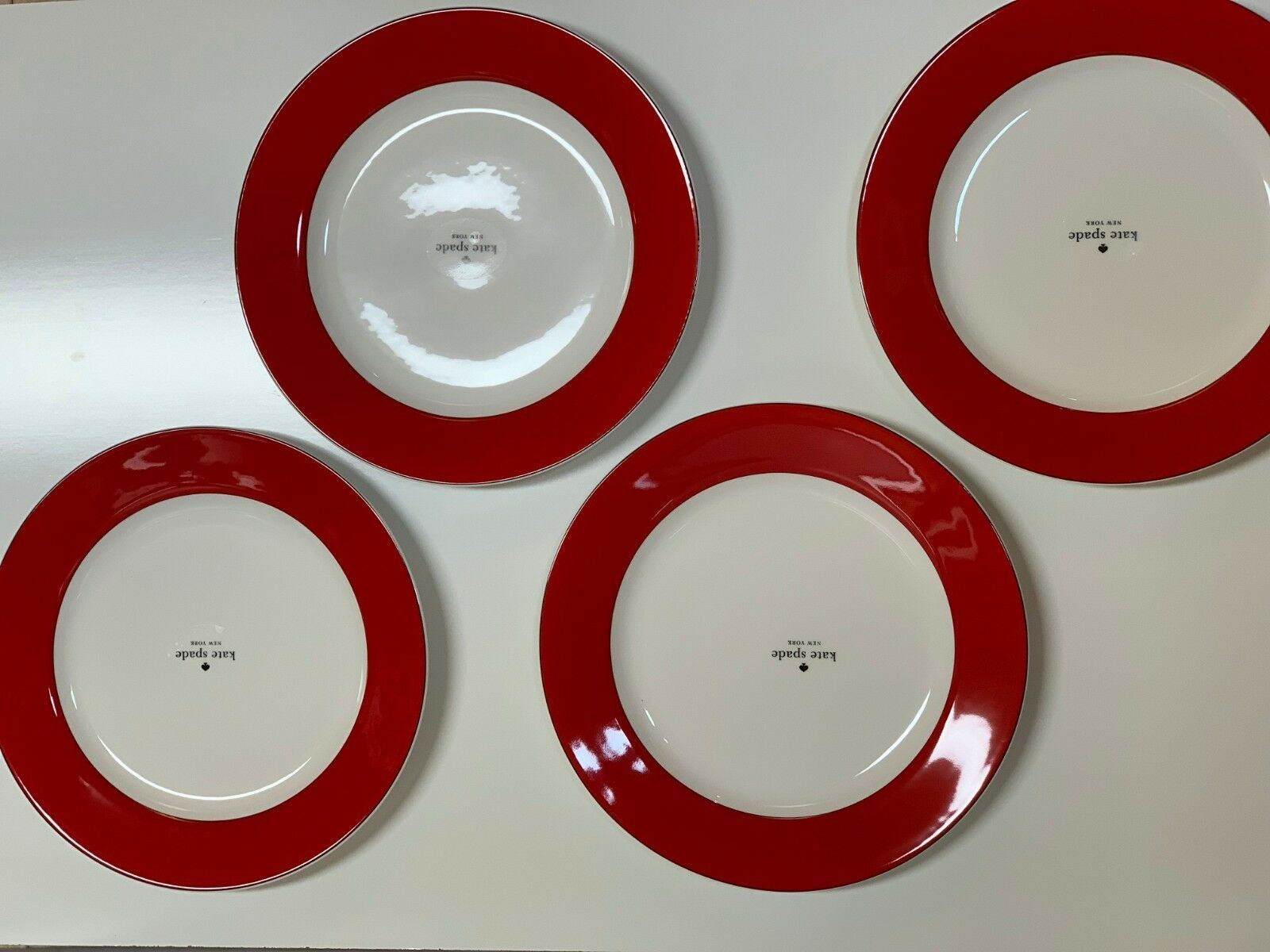 Kate Spade Lenox Rutherford Circle Red Dinner Plates (4) Bowls (4) Set