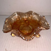 Antique Fenton Marigold Panther, Butterfly & Berry 3 Claw Footed Bowl - $75.00