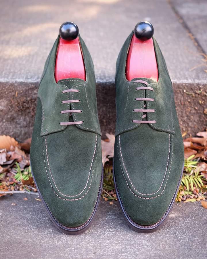 Handmade Men's Green Suede Leather Derby Oxfords Custom Made Shoes For ...