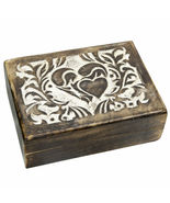 Heart Carved Wooden Box 5x7&quot; Lined Mango Wood Trinket Tarot Herb Chest #... - $50.17