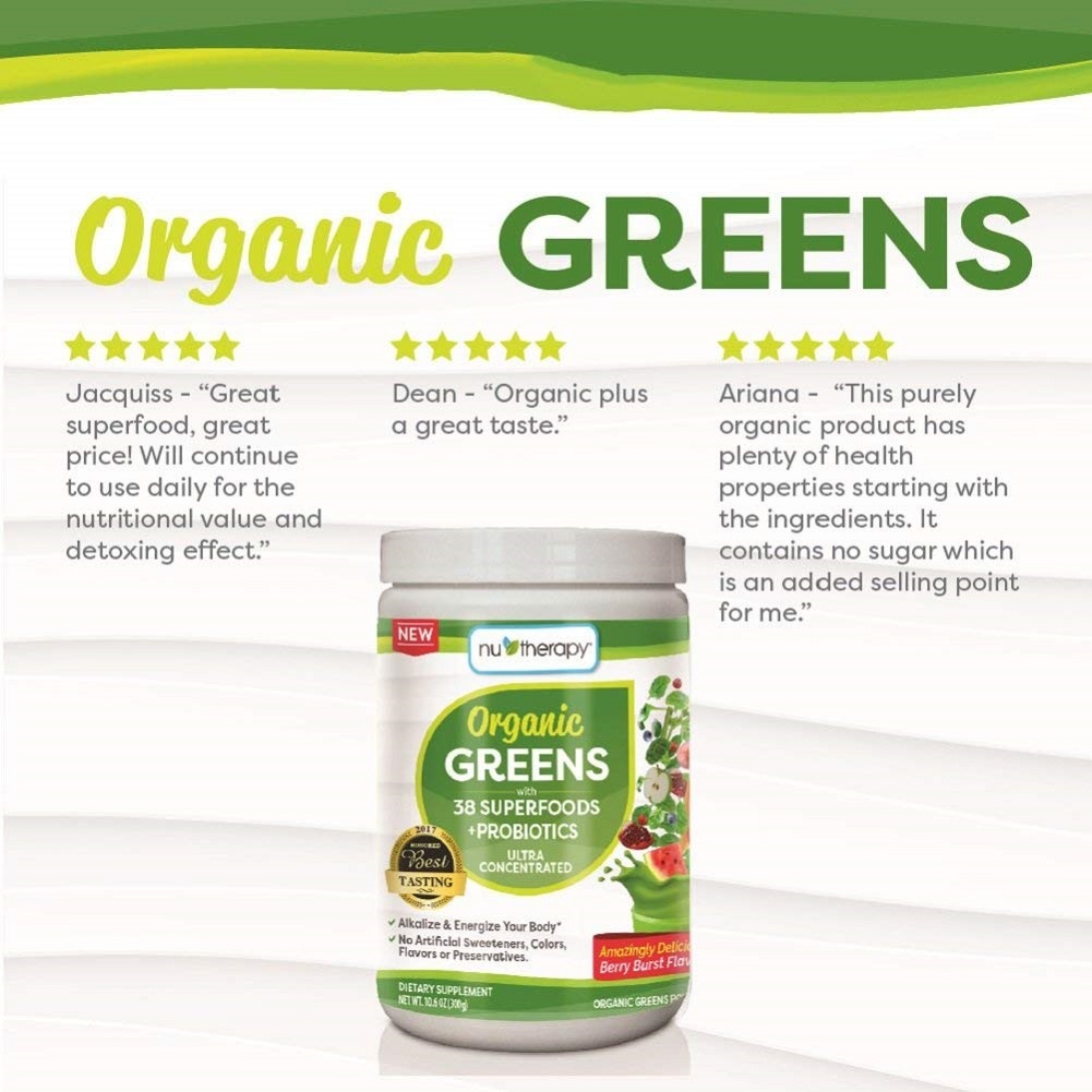 NuTherapy Organic Greens Superfood Powder, With probiotics, Berry