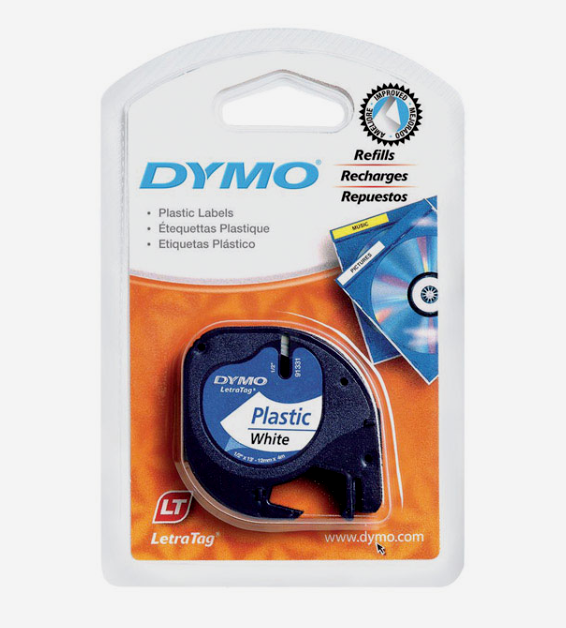 Dymo LetraTag WHITE Plastic Label Maker Tape Fast Apply 1/2 W x 156 L 91331