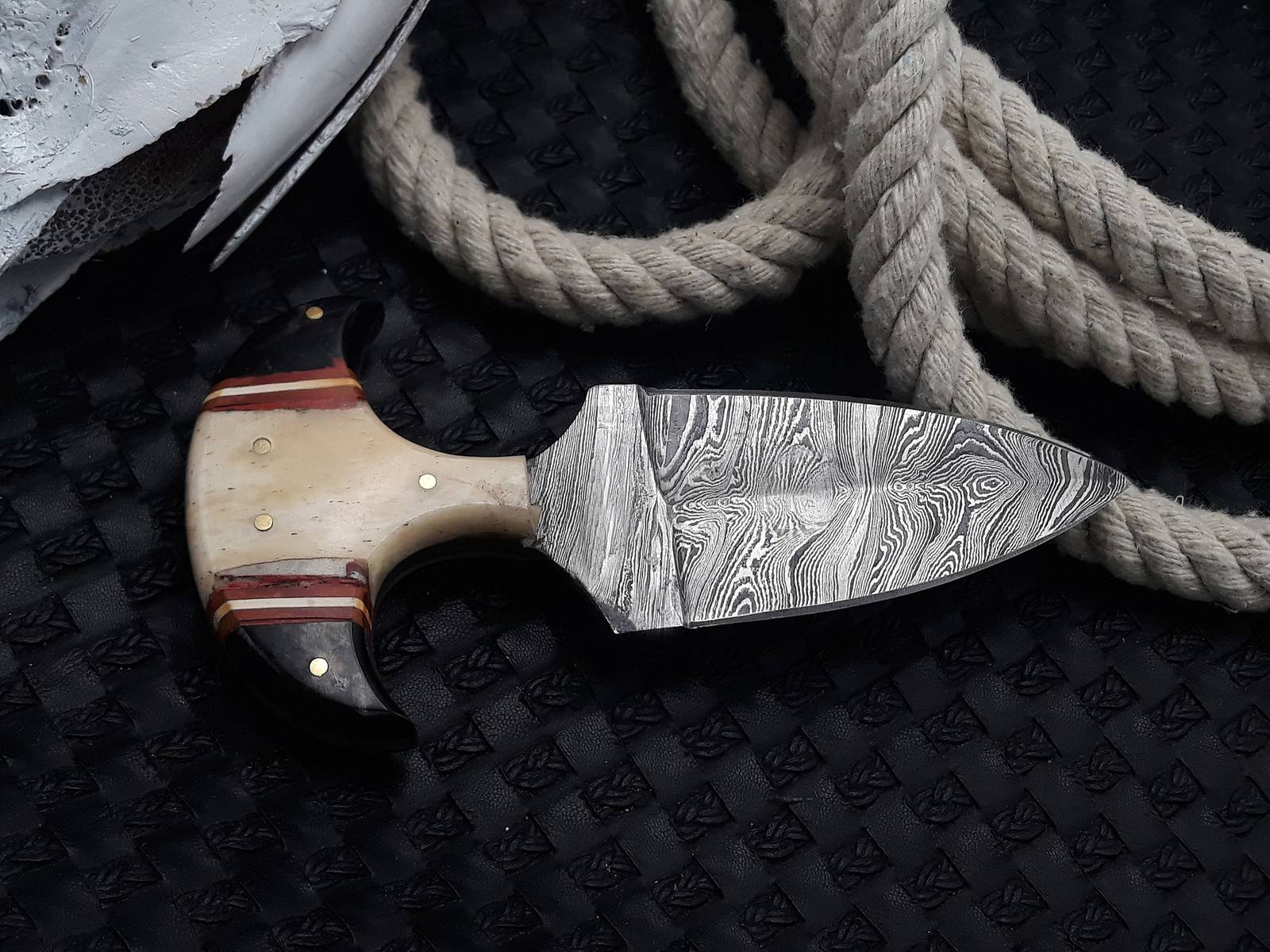 Push Dagger Hunting Knife Handmade Damascus Boot Throwing Kunai Knife