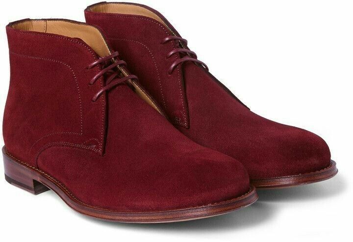 Men's Burgundy Color Chukka Suede Real Leather Derby Ankle Lace Up Boots US 7-16