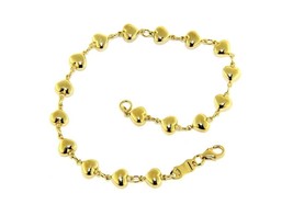 18K YELLOW GOLD BRACELET ROW OF 5mm RONDED HEARTS, LENGTH 18cm 7.1", ITALY MADE image 1