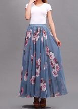 FLORAL Chiffon Long Skirt Dusty Blue Flower Silk Chiffon Skirt Summer Plus Size image 4
