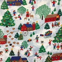Christmas Winter Snow Outdoor Scene Cotton Quilting Fabric 1 yd Barn Far... - $12.55