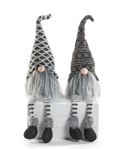 Gnome Shelf Sitters Set of 2 With Long Beard, Black Boots Faux Fur Trim 25" High