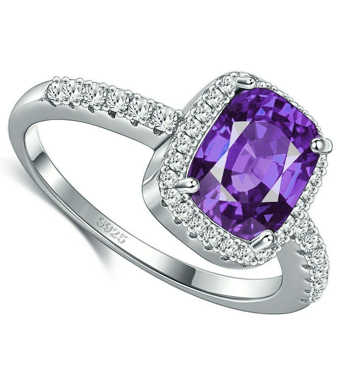 New . Silver Cushion Cut Amethyst Vintage Ring Size 7 - Great Gift